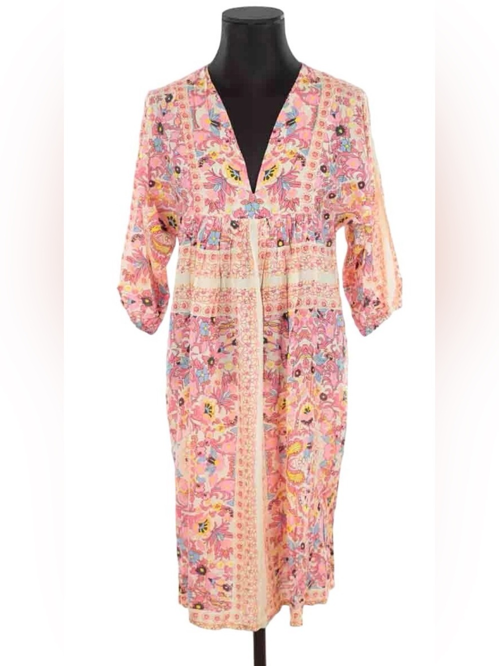 Antik Batik Pink Floral Boho‎ Midi Dress